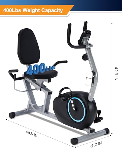 Recumbent Exercise Bike with 400LB Weight Capacity, Pulse Sensor, 16-level Resistance, LCD Monitor V6533