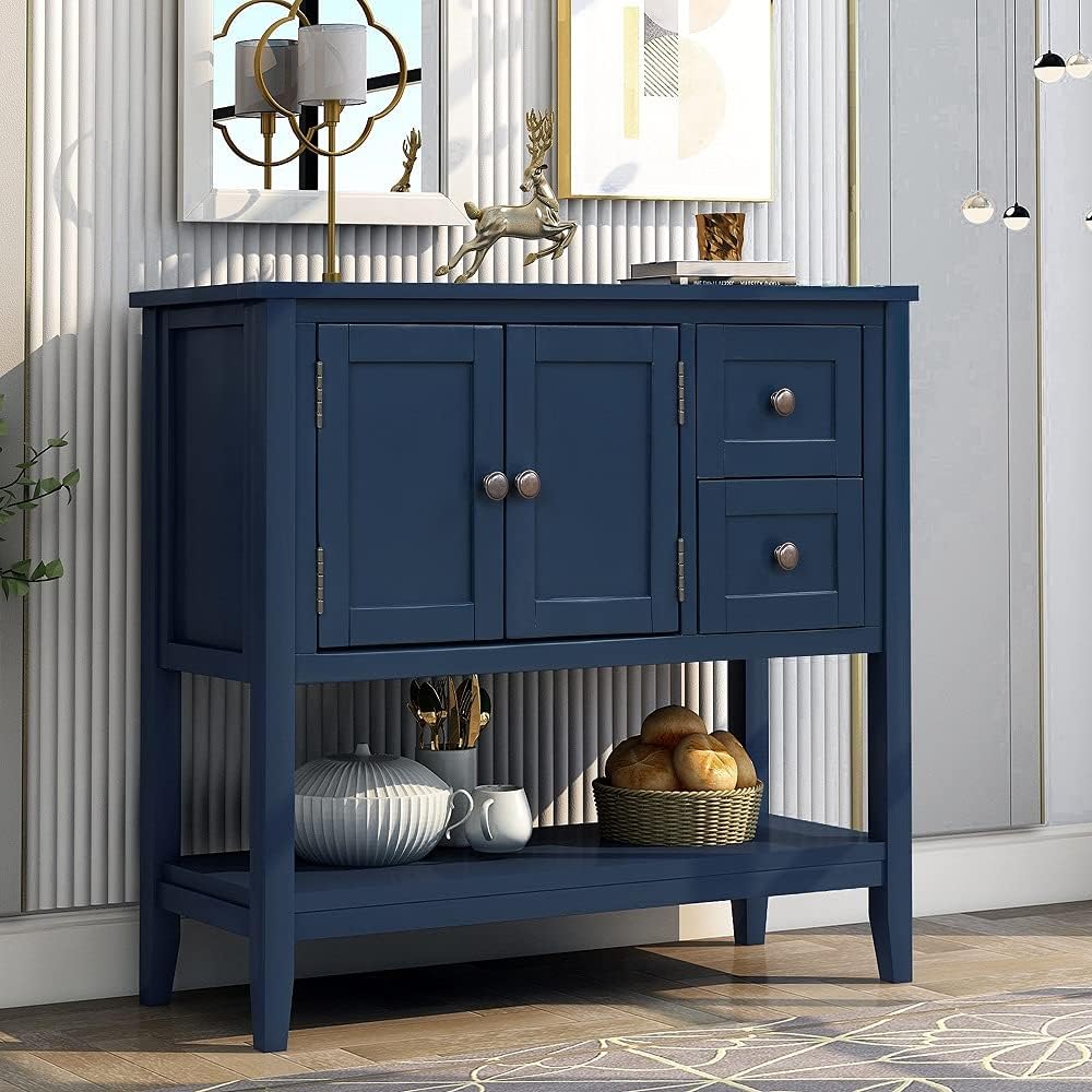 Navy Wood Console Table with 2 Drawers R79025