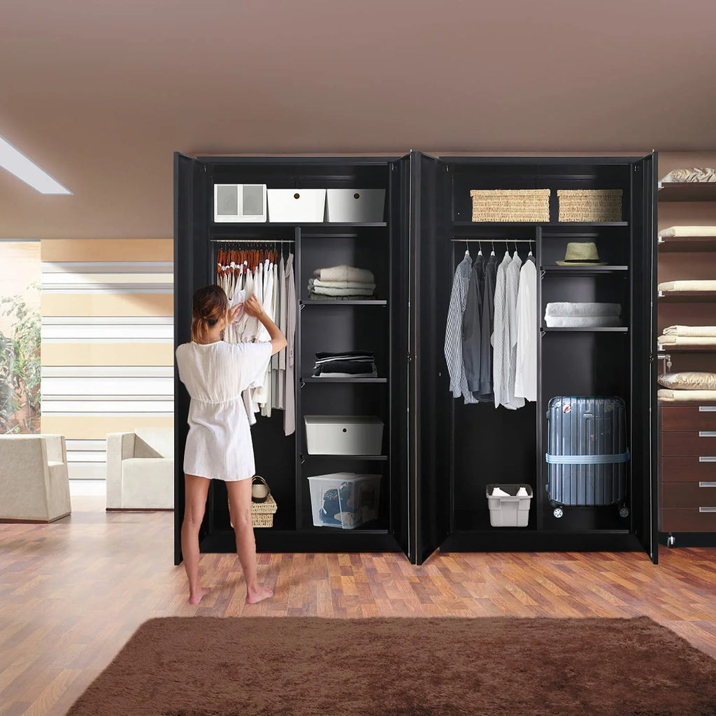 Metal Cabinets Locker with Locking Door 72'' Steel Wardrobe Cabinet with Lock and Shelves (Black) O9526