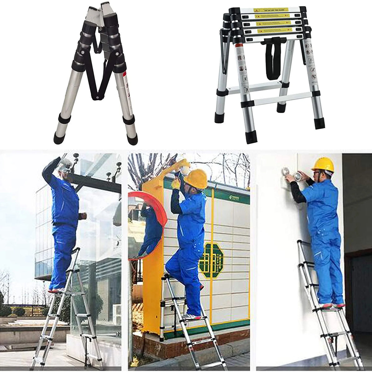Telescopic Step Ladder Aluminium Heavy Duty 150KG Capacity Folding Anti-Slip Stepladder I184560