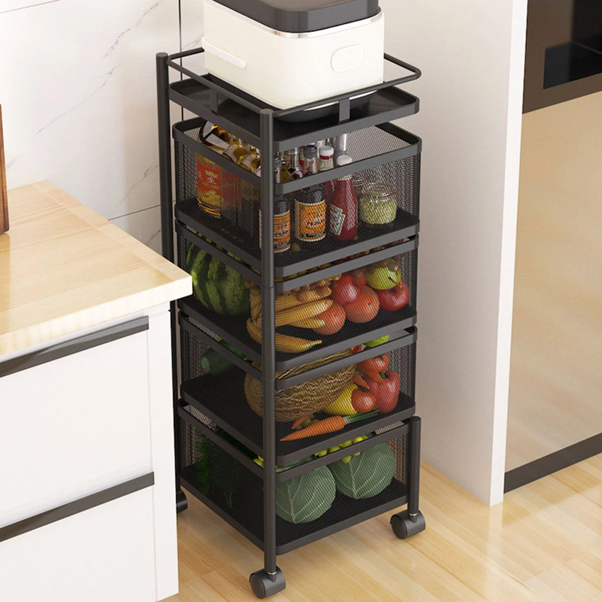 4-Tier Rotating Metal Storage Basket with Wheels V61672