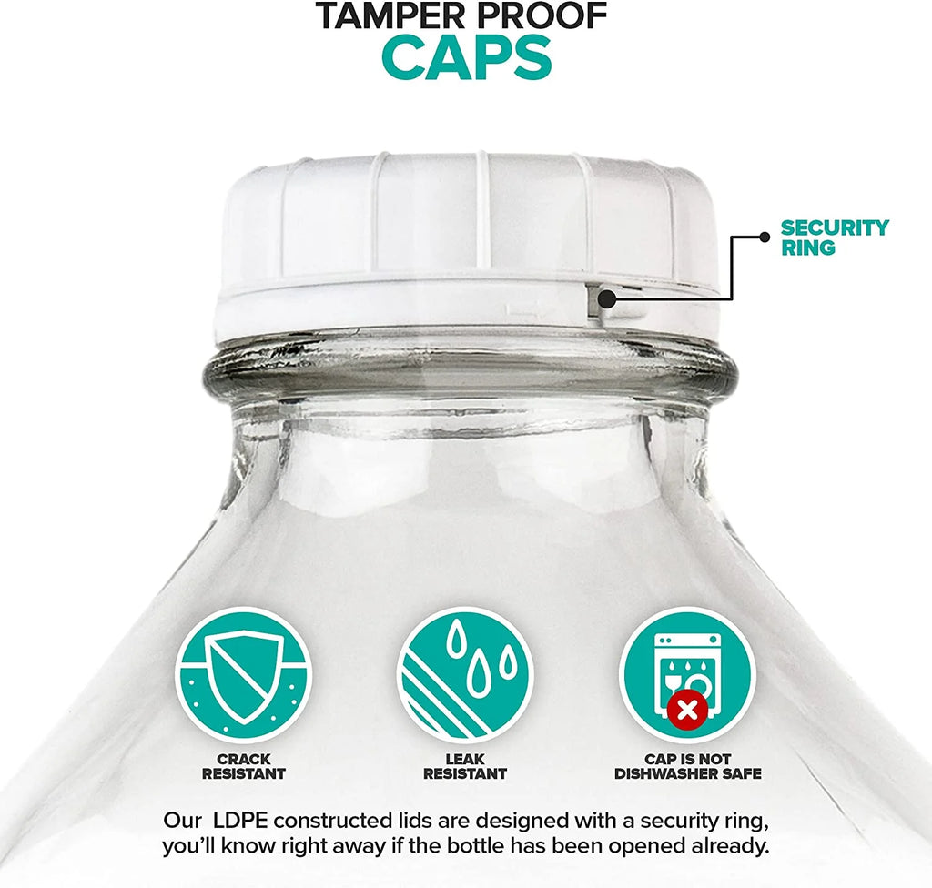 64-Oz Glass Milk Bottles with 3 White Caps, Dishwasher Safe K386737