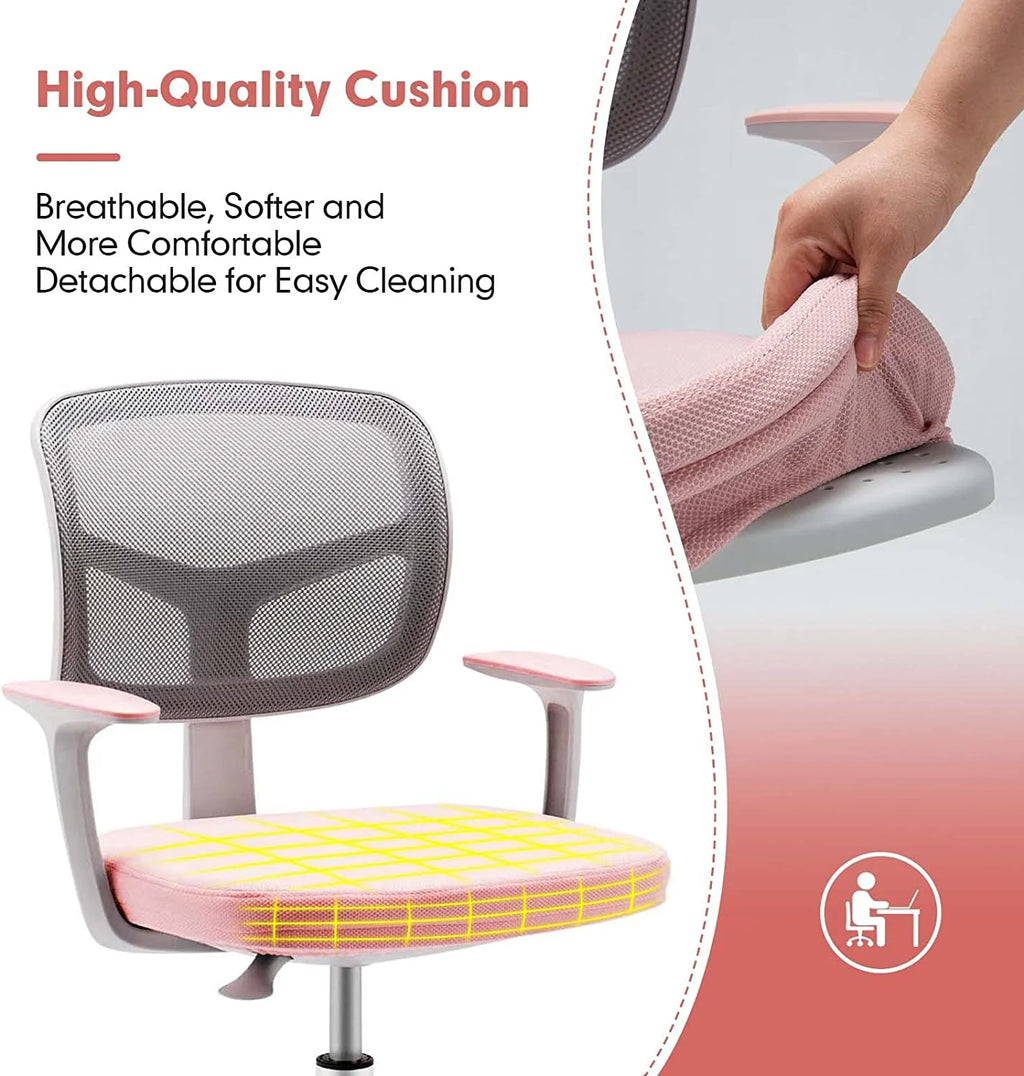Kids Desk Chair with Adjustable Height, Lumbar Support, Mesh Seat (Pink) V81369