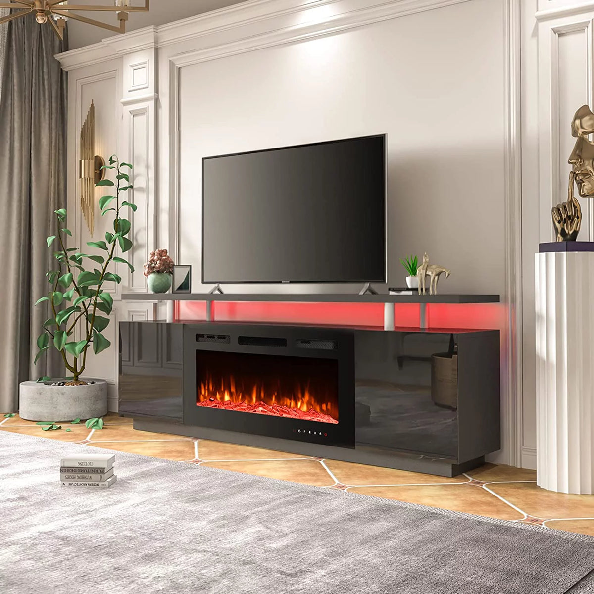White Fireplace TV Stand with 40'' Electric Fireplace J6107