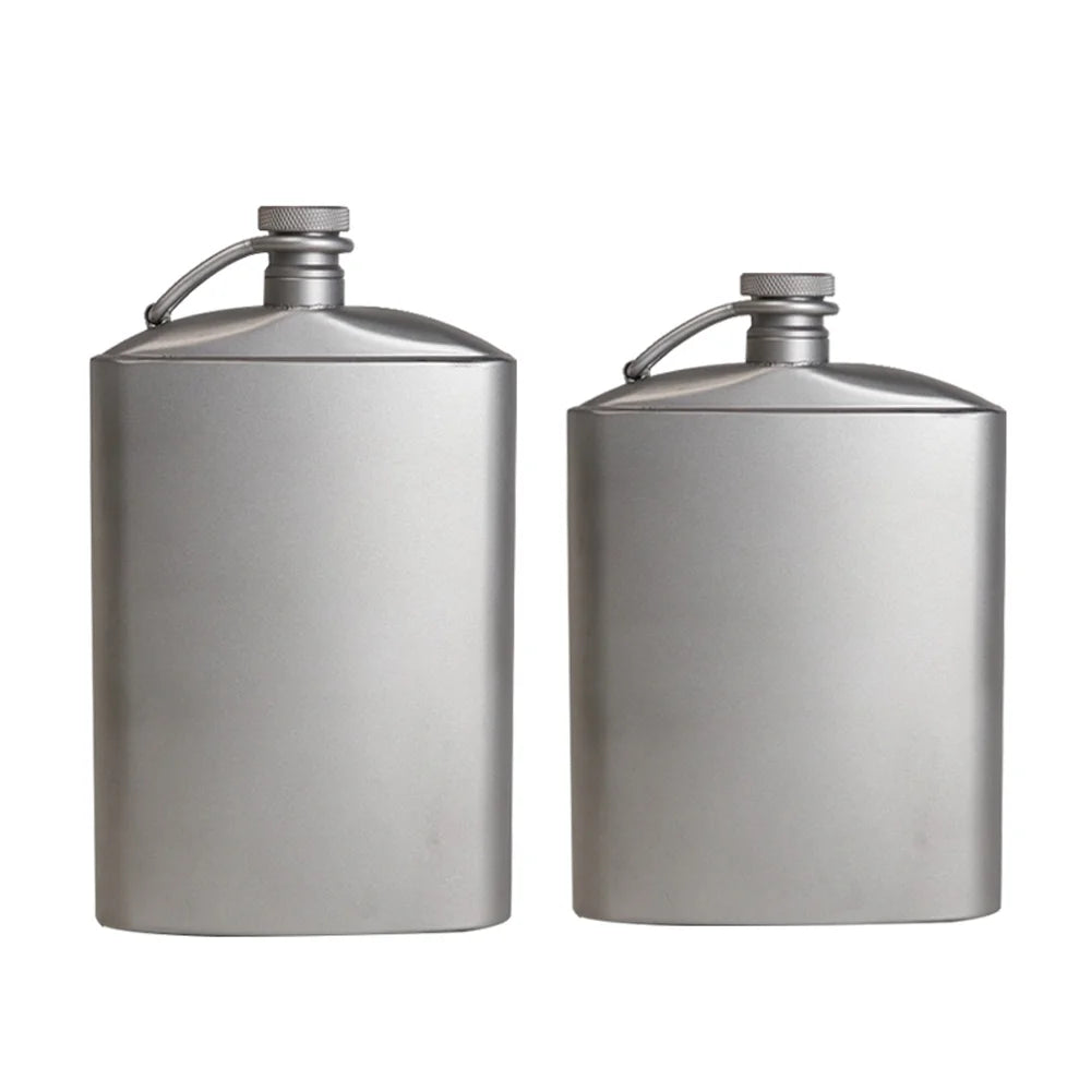 Titanium Flask Hip Flagon with Screw Clip Ultralight Hydration Flat Bottle with Ti Funnel J977357
