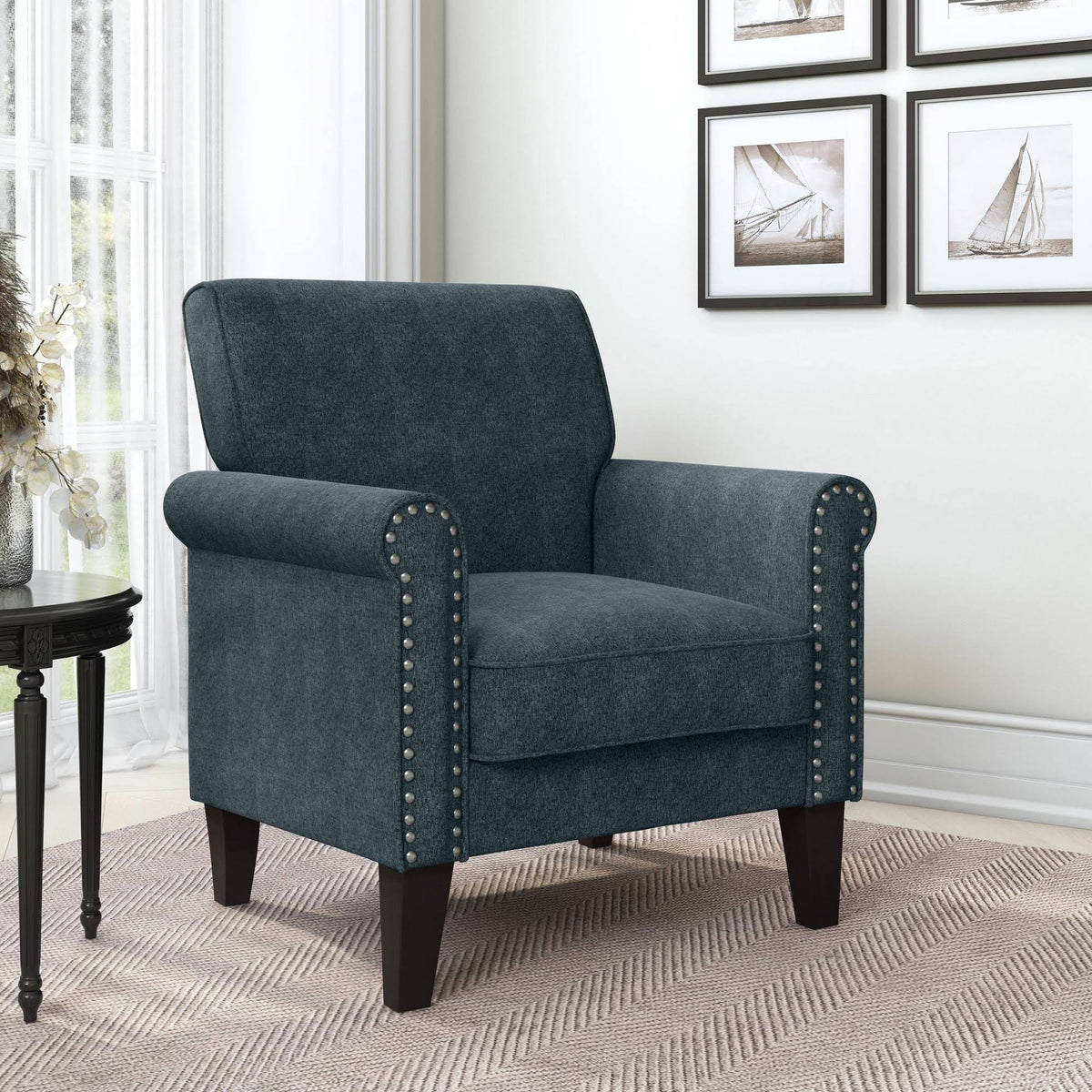 Blue Chenille Arm Chair X7828