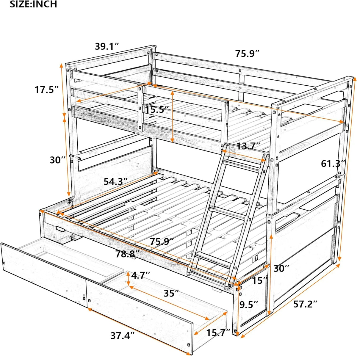 Espresso Over Full Wood Bunk Bed with Storage Y23145