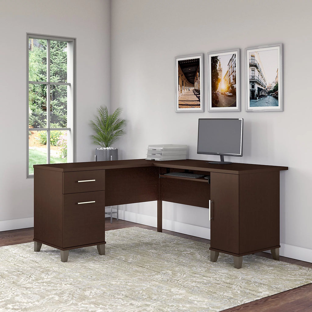 60 in Desk with Keyboard Tray, File Drawer, Box Drawer and Storage Cabinet in Mocha Cherry S17116