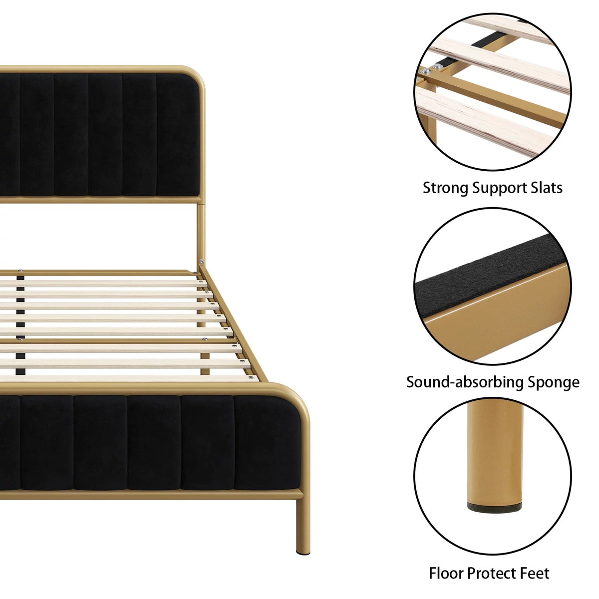 Queen Size Metal Bed Frame with Upholstered Headboard V7509