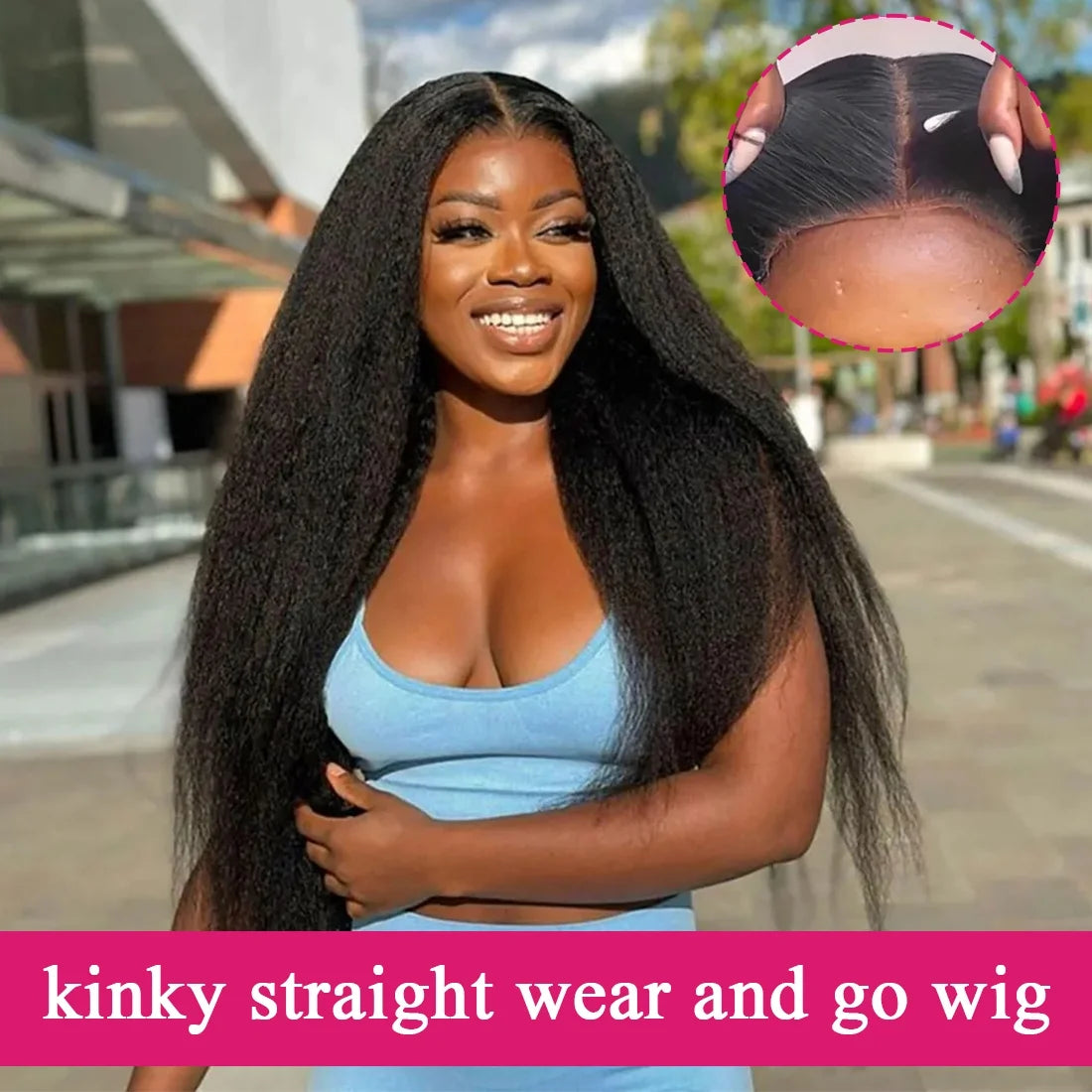 Human Hair Kinky Straight 4x4 Lace Front Wig 14 inch U3983