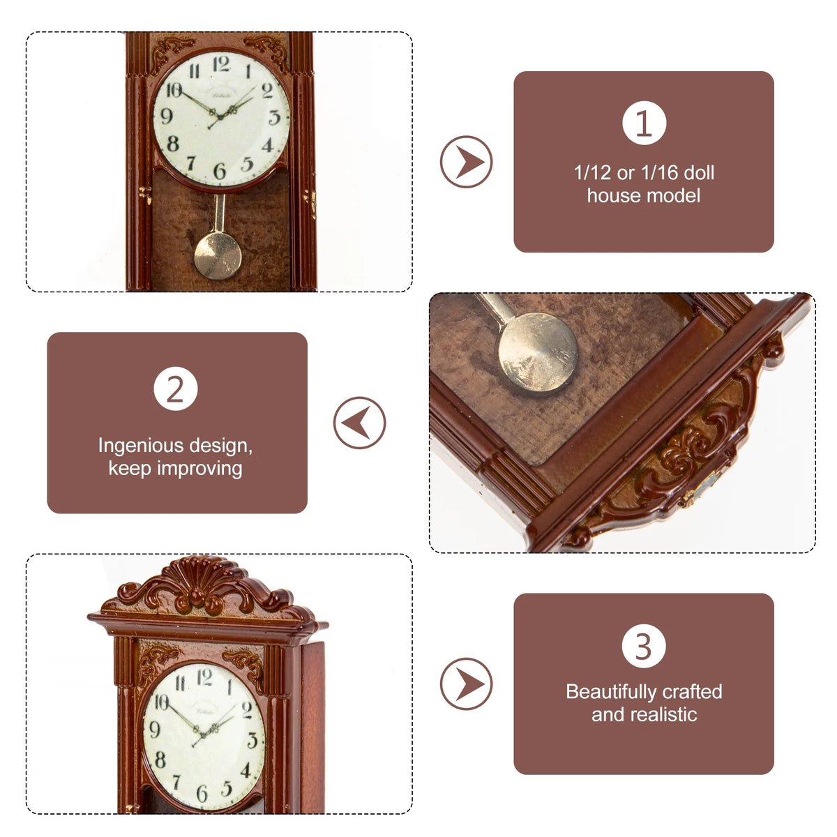 Metal Roman Clock Dollhouse Miniature Decorations U616