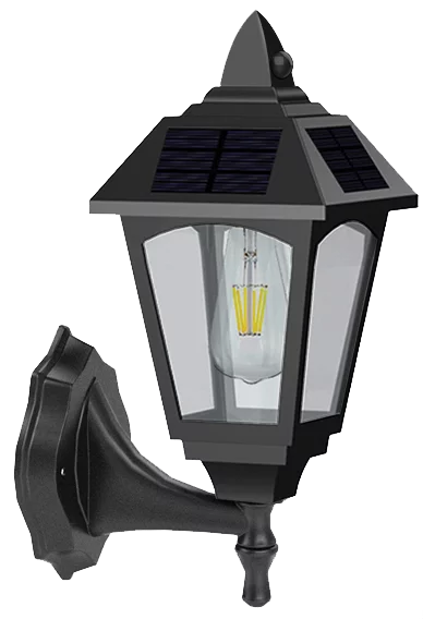 Motion Sensor Solar Wall Lantern with Filament Bulb, Black R254