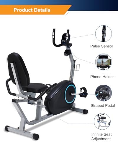Recumbent Exercise Bike with 400LB Weight Capacity, Pulse Sensor, 16-level Resistance, LCD Monitor V6533