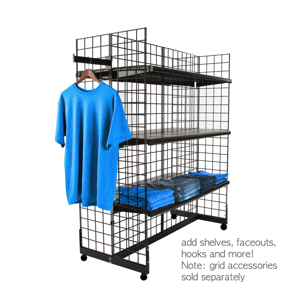 Black Gridwall Panel Display Fixture with Gondola Base and Casters M30284