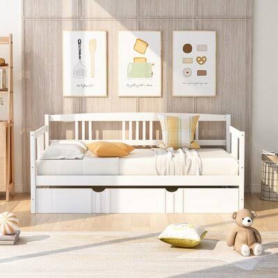 White Solid Wood Daybed with Trundle F830