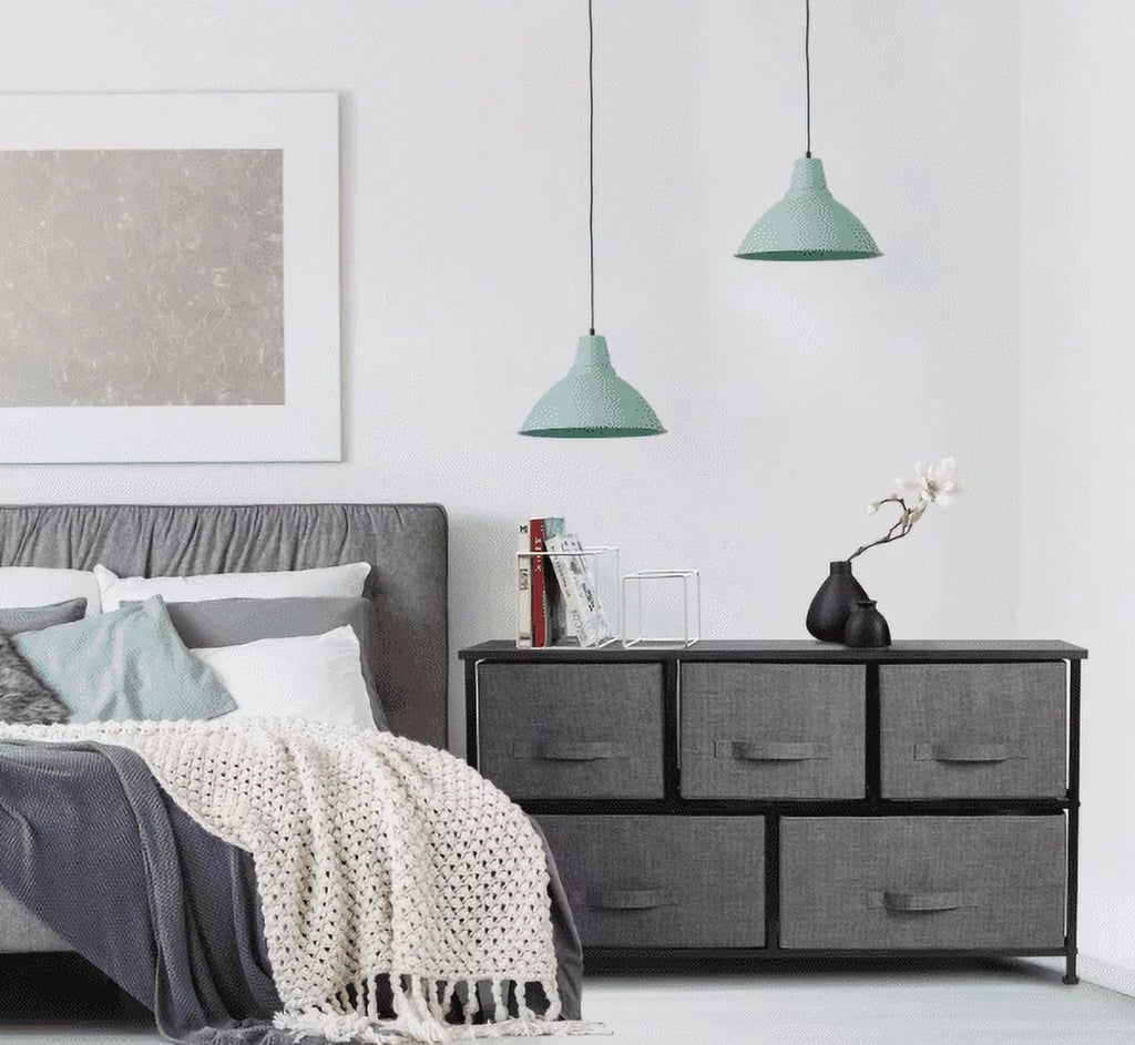 5 Drawer Fabric Storage Dresser with Wood Top P46176
