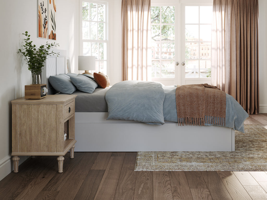 White Solid Wood Platform Bed with Twin XL Trundle T917746