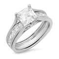 18K White Gold Princess Cut Diamond Bridal Set Ring size 3.5 E688072
