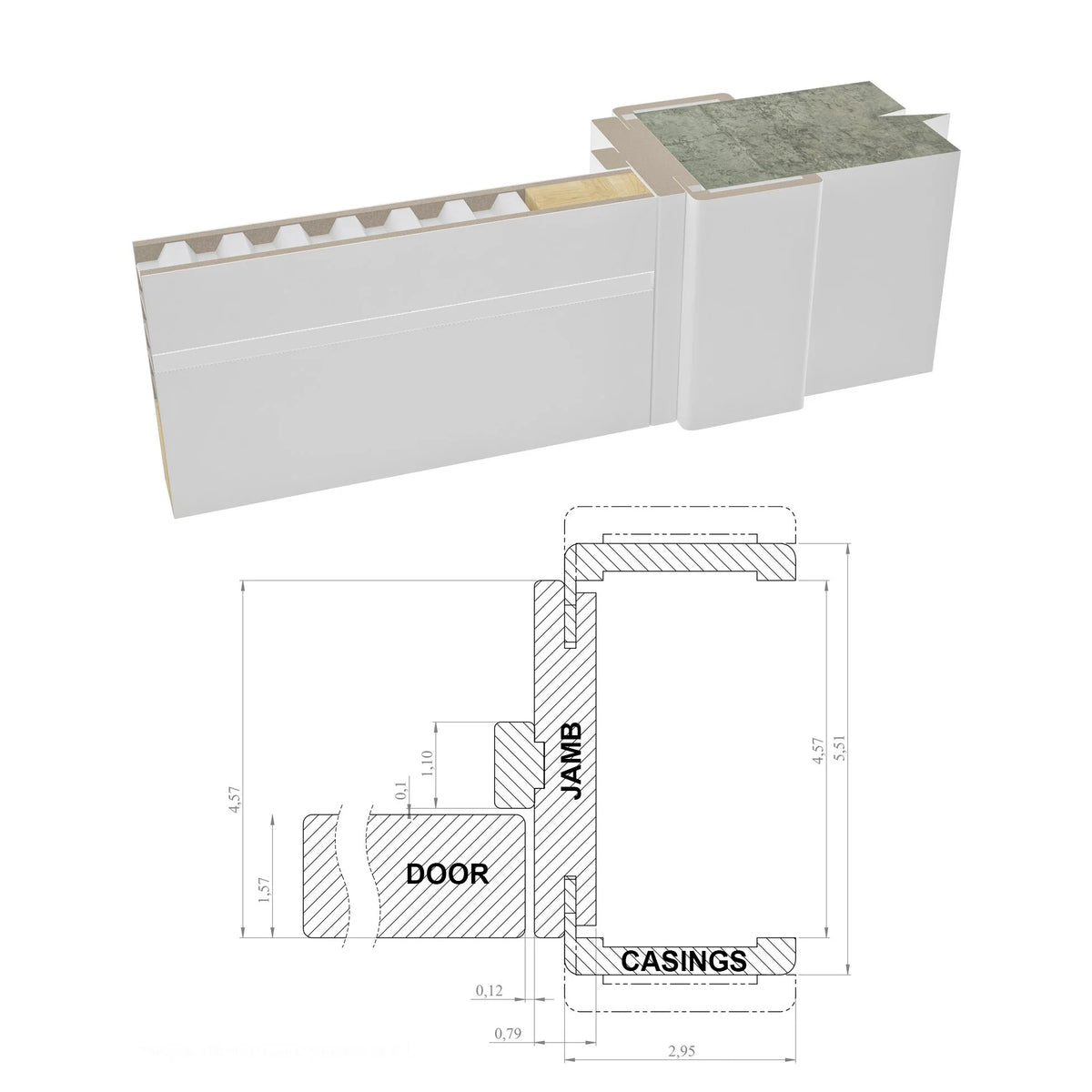 Solid French Double Doors with Wood Solid Panel Frame Trims W875222