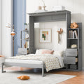 Queen Size Murphy Bed with Double Drawers and Open Storage Shelves, Grey E499704