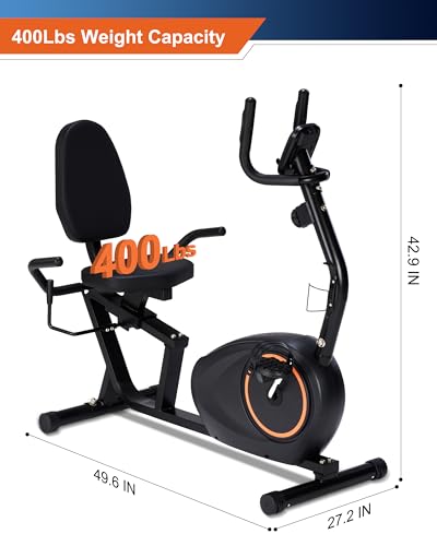 Recumbent Exercise Bike with 400LB Weight Capacity, Pulse Sensor, 16-level Resistance, LCD Monitor V6533