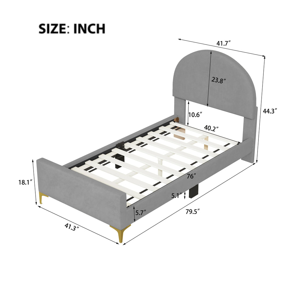Twin Size Velvet Platform Bed K7900