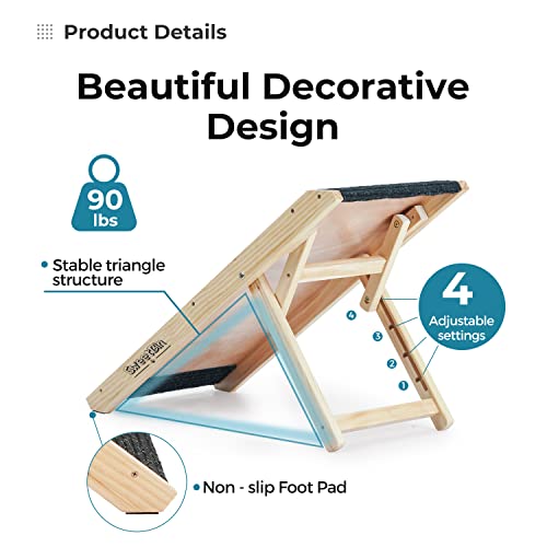 18" Tall Adjustable Wooden Folding Pet Ramp with Non Slip Carpet Surface H9768