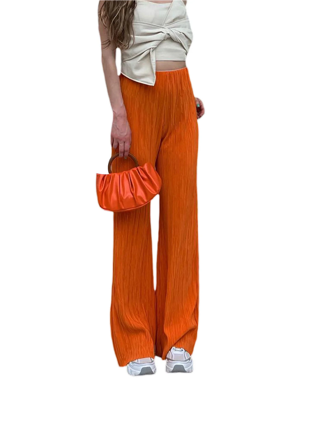 Women Casual Solid Colour Loose Fit Elasticated Waist Long Trouser with Pockets W947019