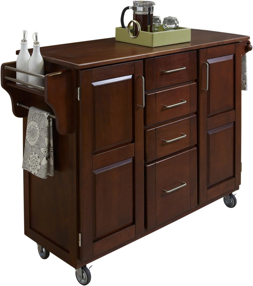 Cherry 2 Door Cabinet Kitchen Cart with Oak Top W2027