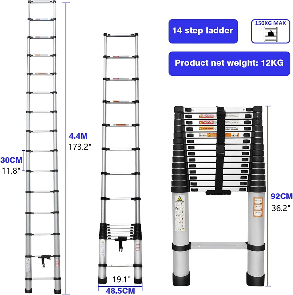 Telescoping Ladder 14FT Aluminum Folding Ladder 330lb Capacity I89005