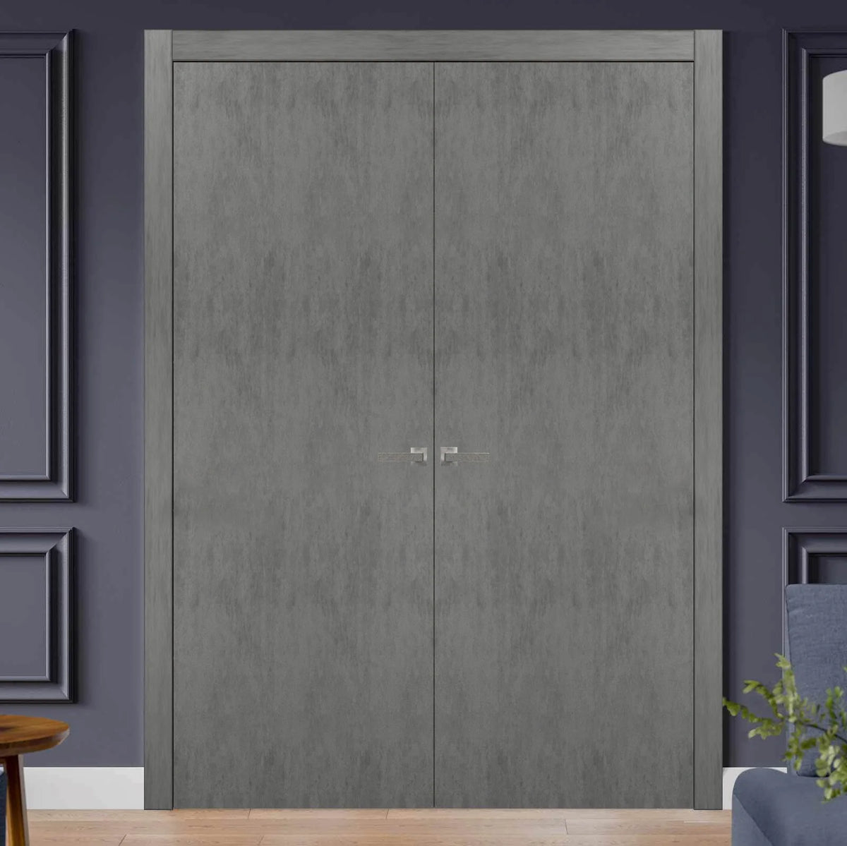 Solid French Double Doors with Wood Solid Panel Frame Trims W875222