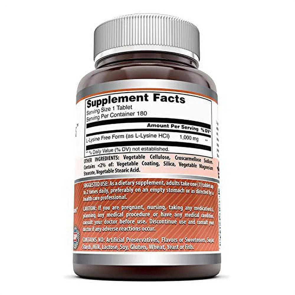 L-Lysine 1000mg Amino Acid 180 Vegetarian Tablets Pack of 3 Y34364
