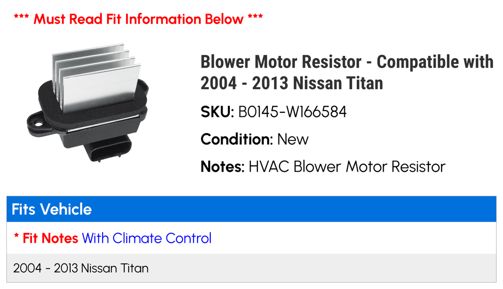 Blower Motor Resistor Q10208