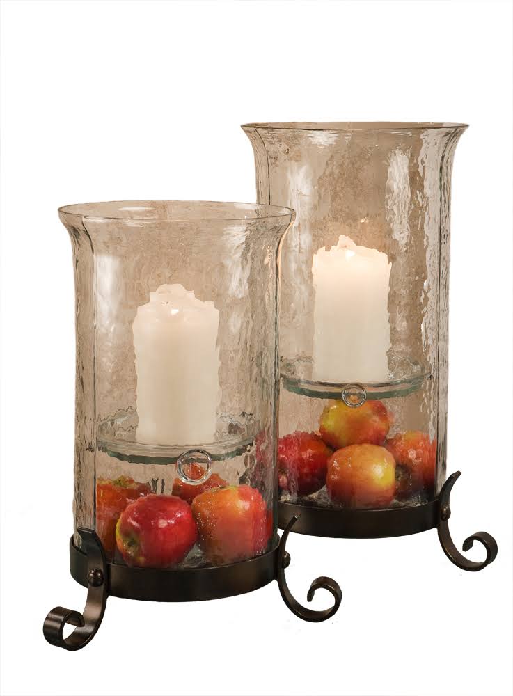 Bronze Iron Hammered Glass Hurricane M5236