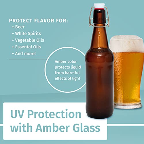 Swing Top Glass Bottles Set of 6, 16oz Clear with Caps T594