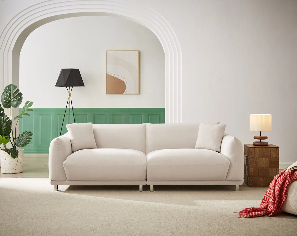 Beige 2 Seater Loveseat Sofa with 2 Pillows F21237