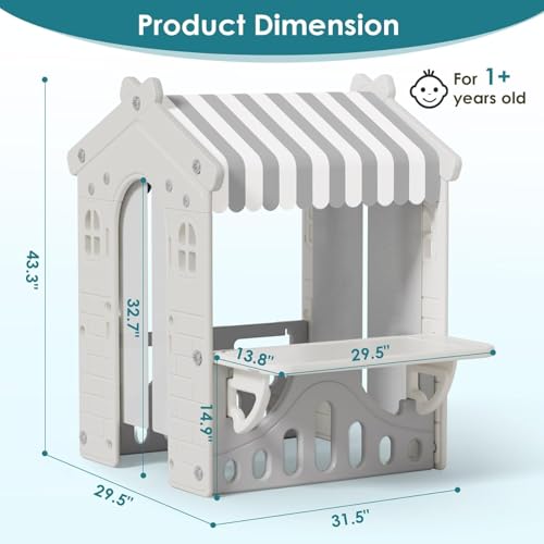 Kids Playhouse with Pretend Play Kitchen Toys Set Beige Gray Z82273