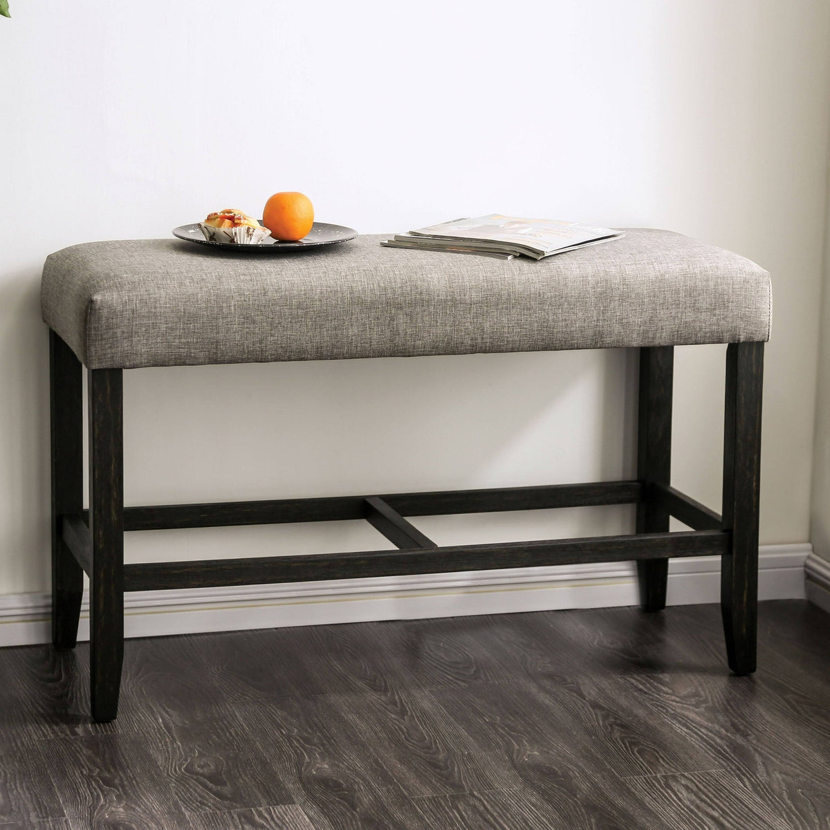 Rustic Linen Fabric Counter Height Bench Light Grey N763