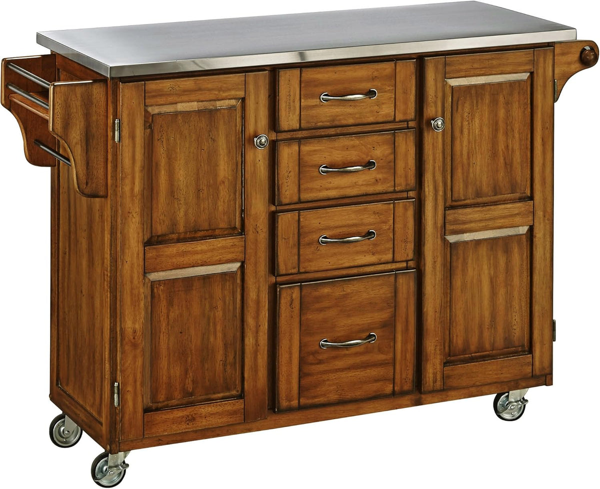 Cherry 2 Door Cabinet Kitchen Cart with Oak Top W2027
