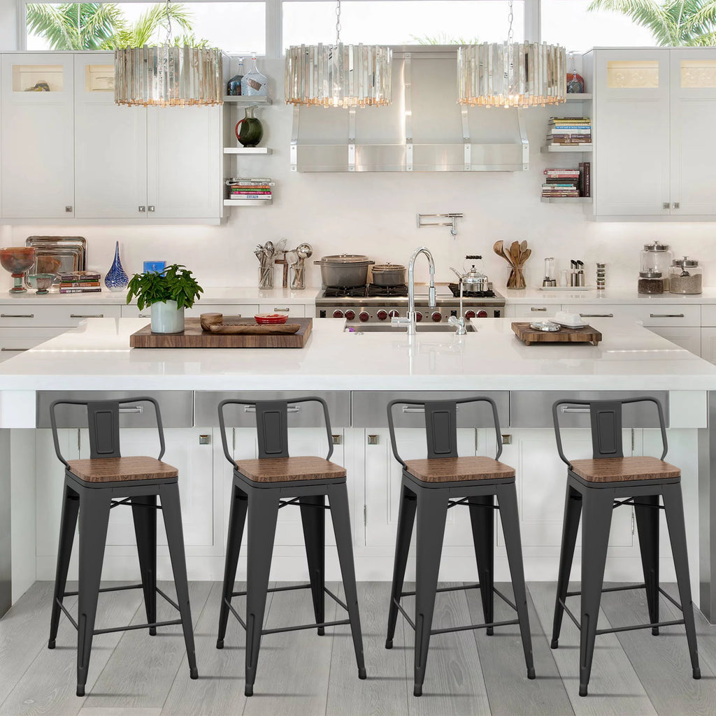 24 Metal Barstools Set of 4 Counter Height with Back K960