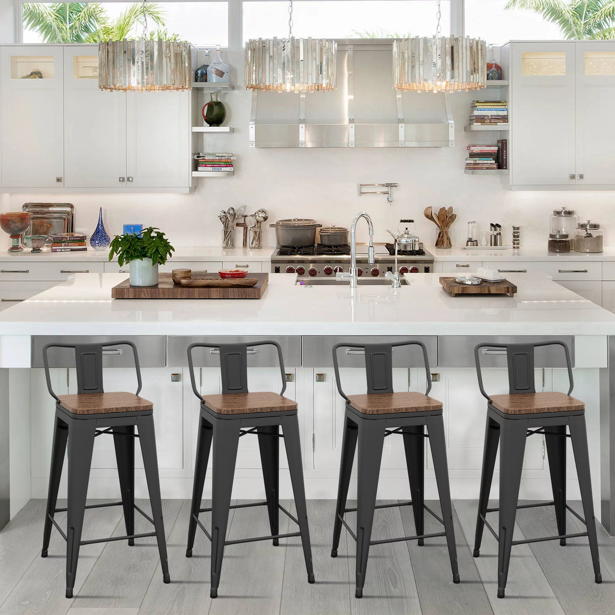 24 Metal Barstools Set of 4 Counter Height with Back K960