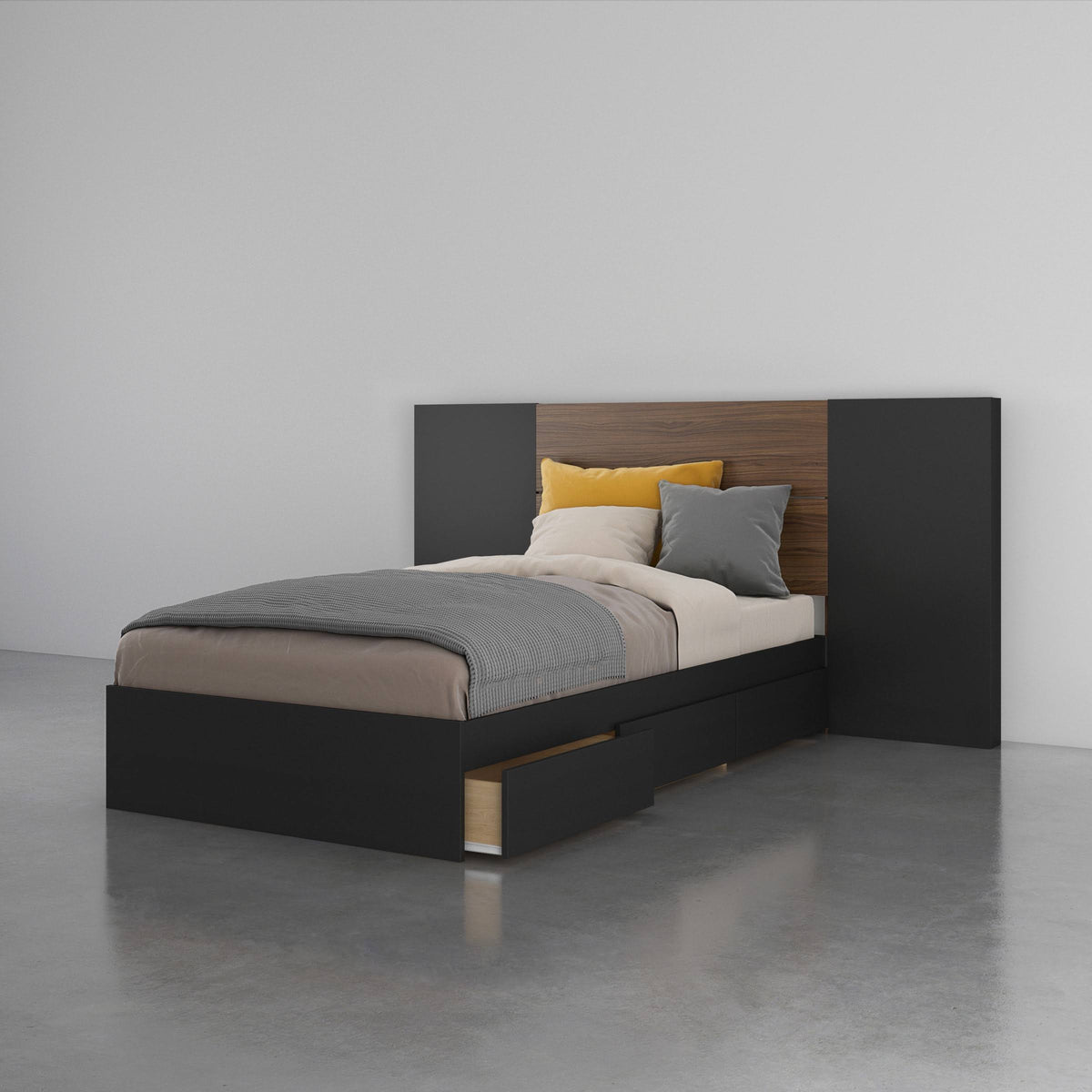 3 Piece Twin Size Bedroom Set in Walnut and Black X896