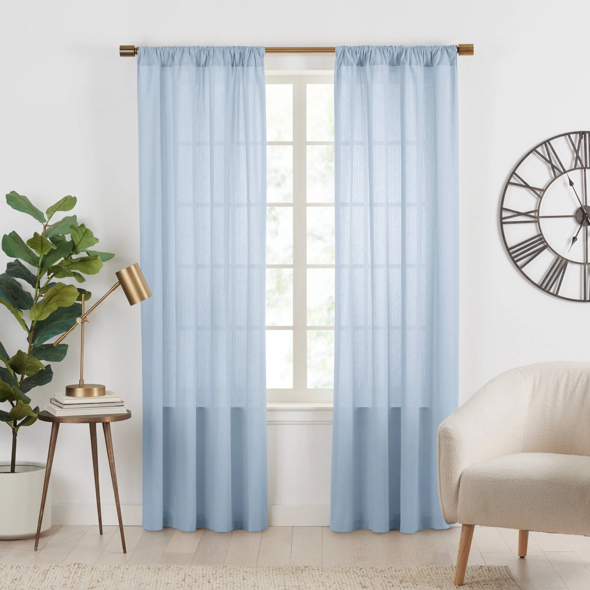 Semi-Sheer Stripe Organic Cotton Window Curtain Pair White 84 Q54792