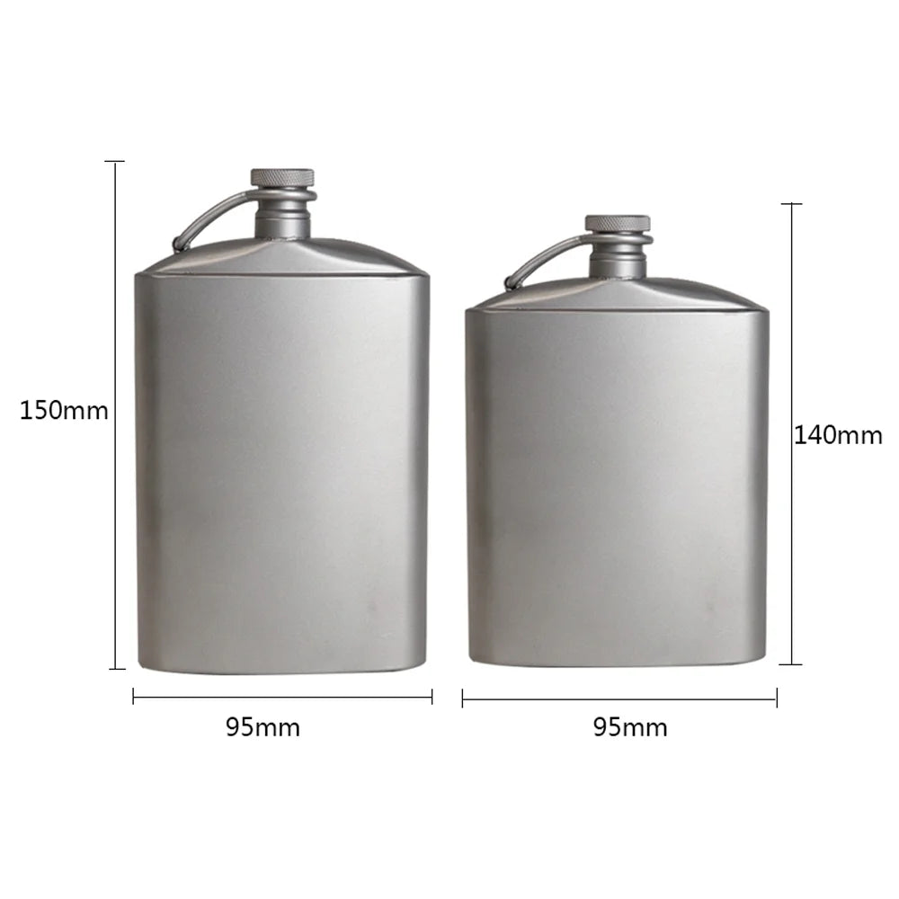 Titanium Flask Hip Flagon with Screw Clip Ultralight Hydration Flat Bottle with Ti Funnel J977357