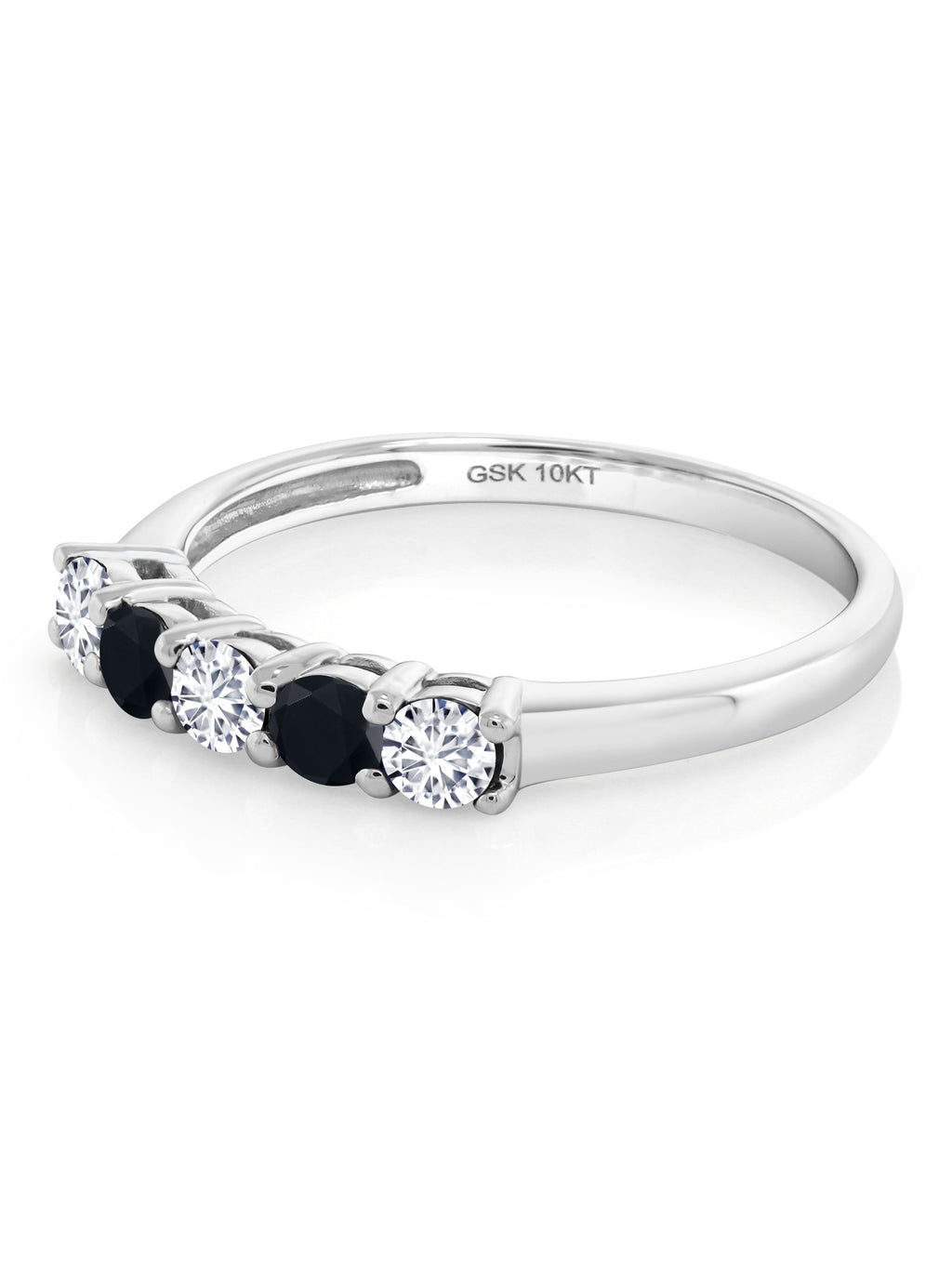 10K White Gold White Lab Grown Diamond and Black Onyx 5 Stone Ring F636