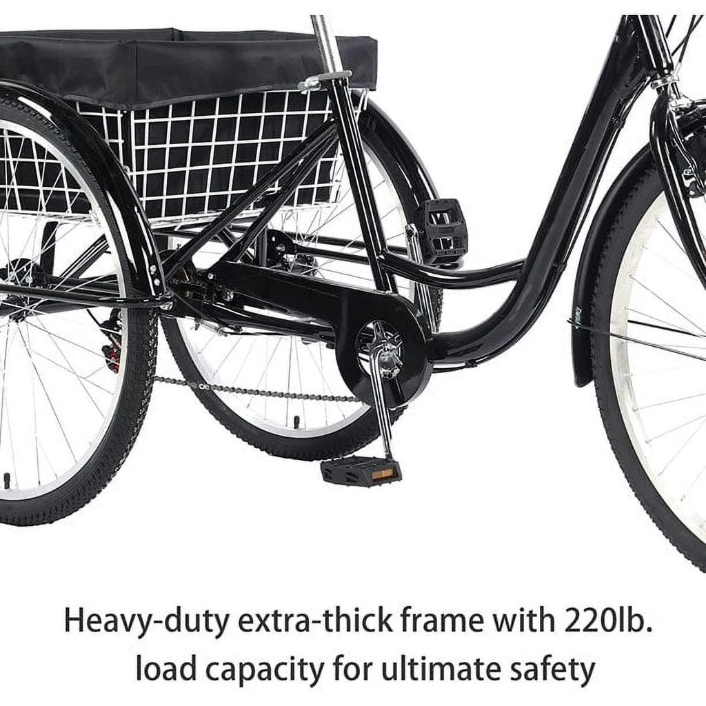 26 Inch 7-Speed 3-Wheel Bike (Black) Q522