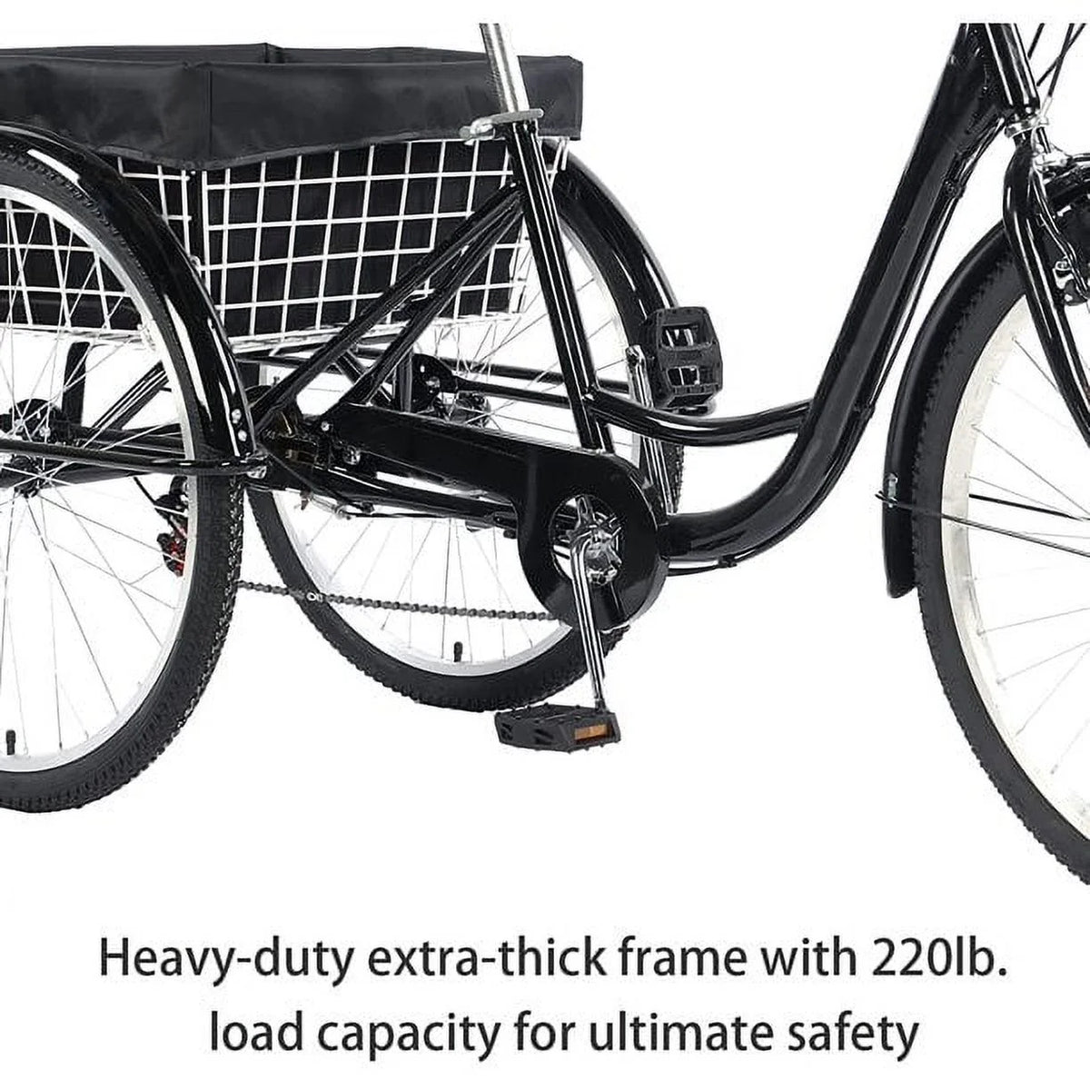 26 Inch 7-Speed 3-Wheel Bike (Black) Q522