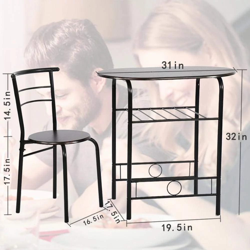 3-Piece Dining Table Set with 2 Chairs and Wine Rack V932