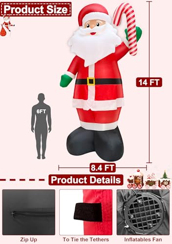 14 FT Inflatable Santa Claus with Built-in LED Lights R6319
