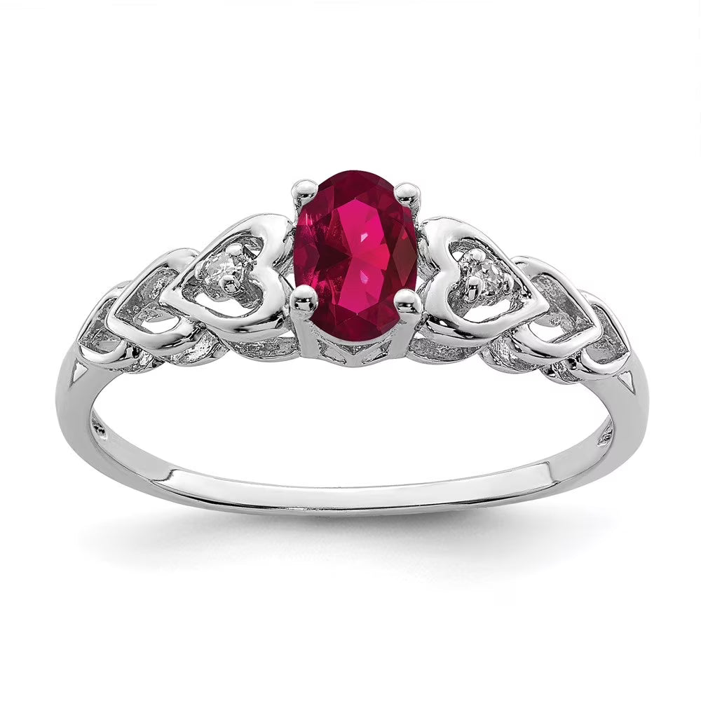 925 Sterling Silver Ruby and Diamond Solitaire Engagement Ring Size 7 P309903